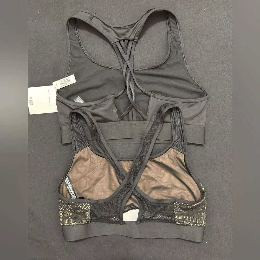 Victoria's Secret Black and Black Mesh Detail Sports Bra